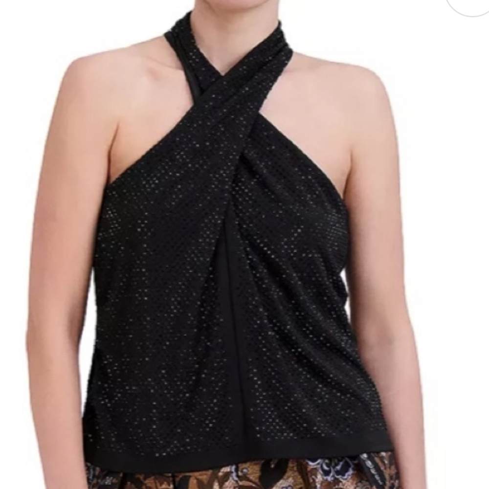 BCBGMAXAZRIA Halter crystal Beaded Knit Top Size XS